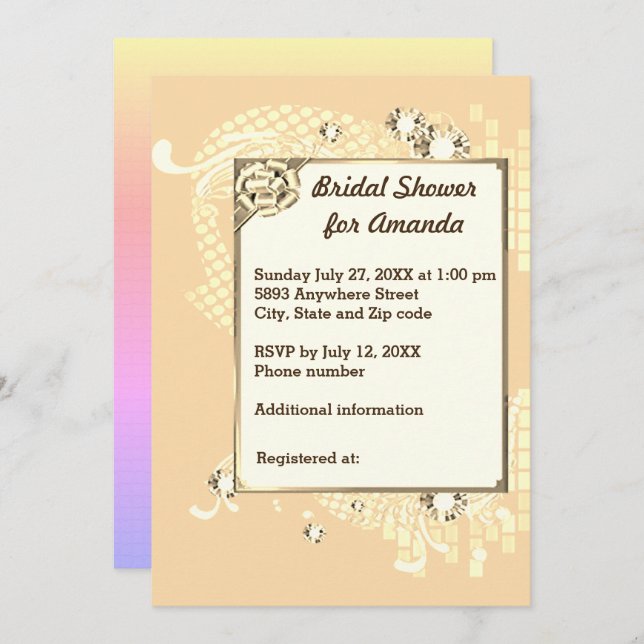 Peach with Frame & Diamonds Image Bridal Shower Invitation (Front/Back)