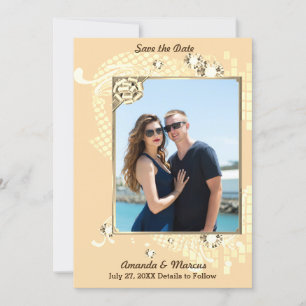 Peach with Frame & Diamonds Image Save The Date
