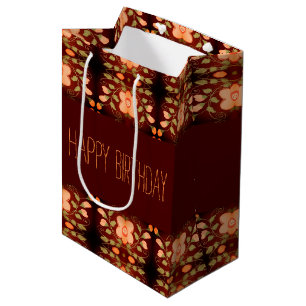 Peach With Orange Flowered Birthday Paper Gift Bag