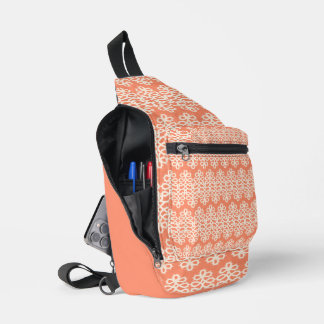 PEACH WITH WHITE LACE LOOK ROWS SLING BAG