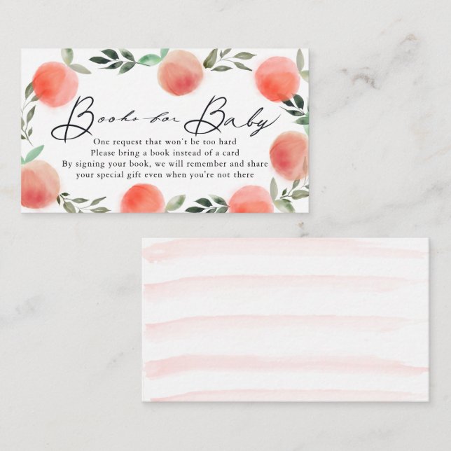 Peach Wreath Baby Shower Book Request Enclosure Card (Front/Back)