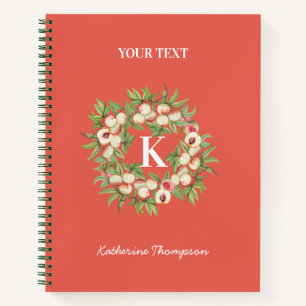 Peach Wreath & Greenery Monogram Initial  Notebook