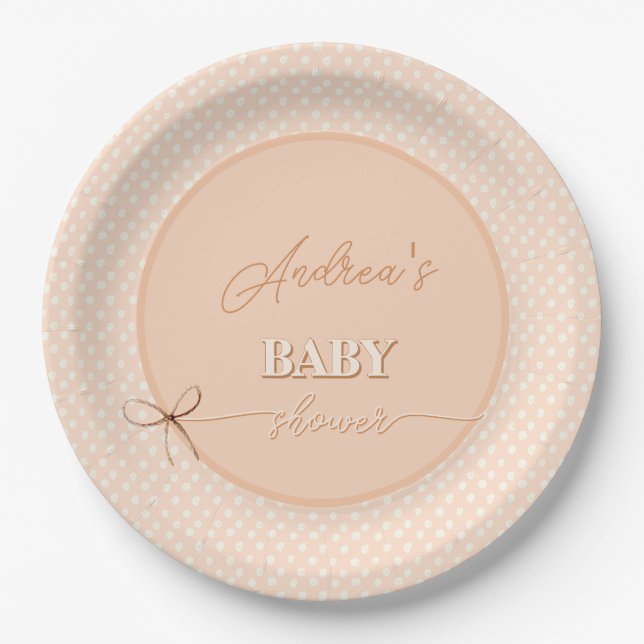 Peach-y Shoe String Baby Shower Paper Plate (Front)