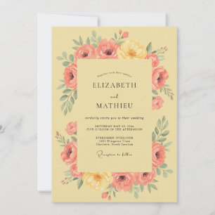 Peach Yellow Floral Romance Wedding Invitation