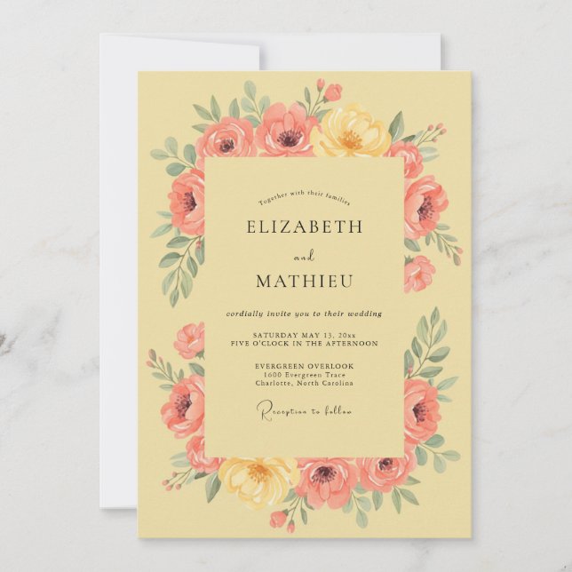 Peach Yellow Floral Romance Wedding Invitation (Front)