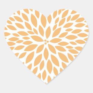 Peach Yellow Flower Bridal Shower Heart Sticker