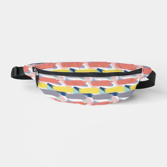 Peach Yellow Grey Paint Stroke Pattern Fanny Pack (Front)