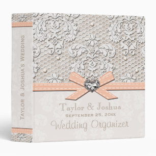 Peaches and Cream Antique Lace Wedding Organizer Binder