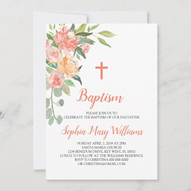 Peaches and Cream Baptism Girl Invitation (Front)