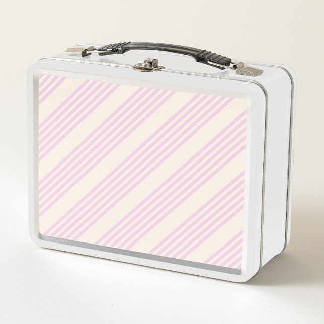 Peaches and cream five stripes pattern metal lunch box (Front)