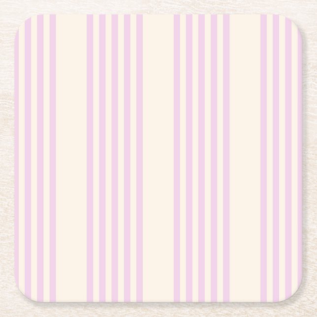Peaches and cream five stripes pattern square paper coaster (Front)