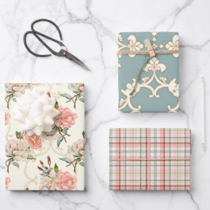 Peaches and Cream Roses Wrapping Paper Set