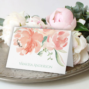 Peaches and Cream Watercolor Floral Personalized Thank You Card