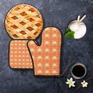 Peaches and ice cream orange oven mitt & pot holder set