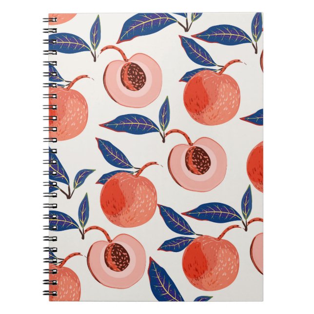 Peaches Apricot Leaves Cream Background Notebook (Front)
