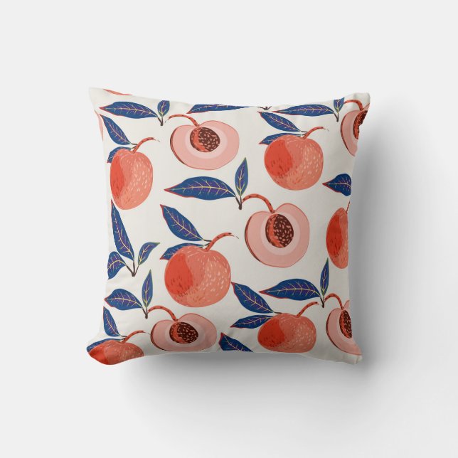 Peaches Apricot Leaves Cream Background Throw Pillow (Front)