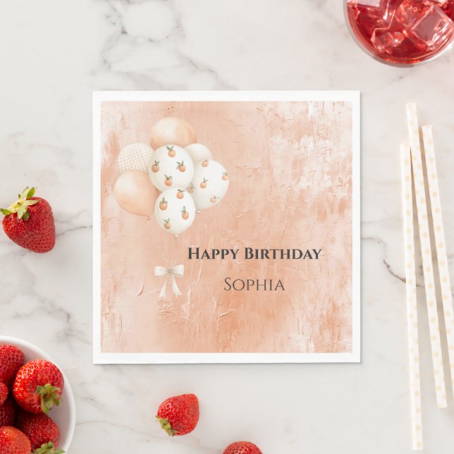 Peaches Balloons Birthday     Napkin (Insitu)