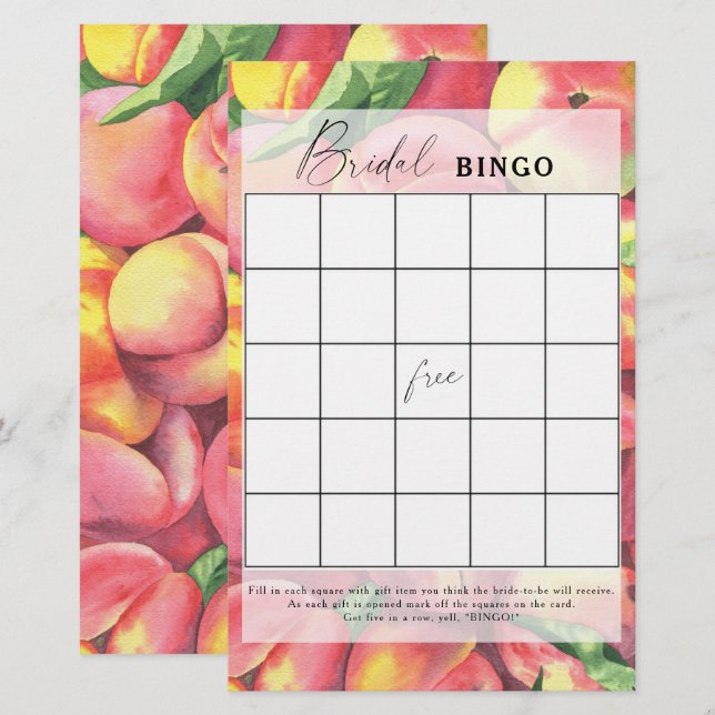 Peaches - Bridal shower bingo game (Front/Back)