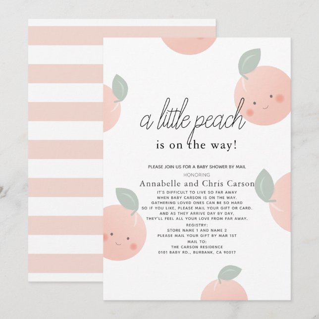 Peaches & Cream Cute Kawaii Baby Shower by Mail Invitation (Front/Back)