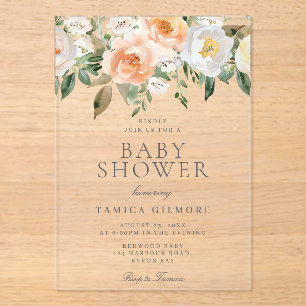 Peaches & Cream Floral Spring Summer Baby Shower Acrylic Invitations
