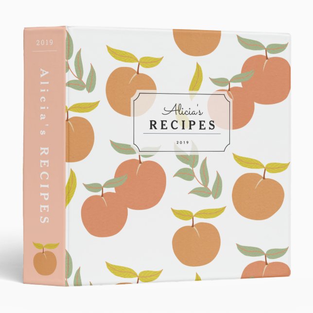 Peaches & Cream Pattern Retro Pink Recipe Binder (Front/Spine)