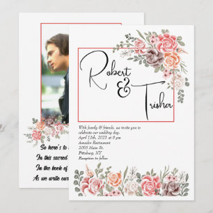 Peaches & Cream photo wedding invitation couple