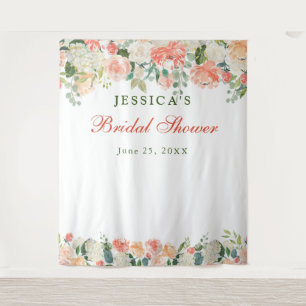 Peaches Floral Bridal Shower Photo Booth Backdrop Tapestry