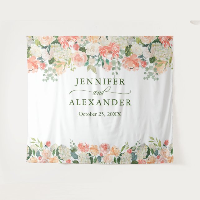 Peaches Floral Extra-Large Photo Booth Backdrop Tapestry (Front (Horizontal))