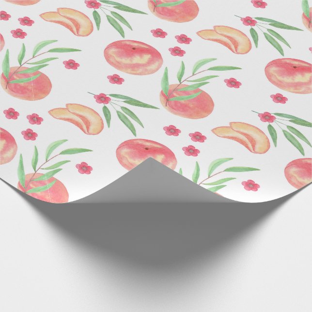 peaches fruit personalized fruit flowers garden wrapping paper (Corner)