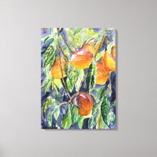 peaches fruit still life watercolor painting canvas print