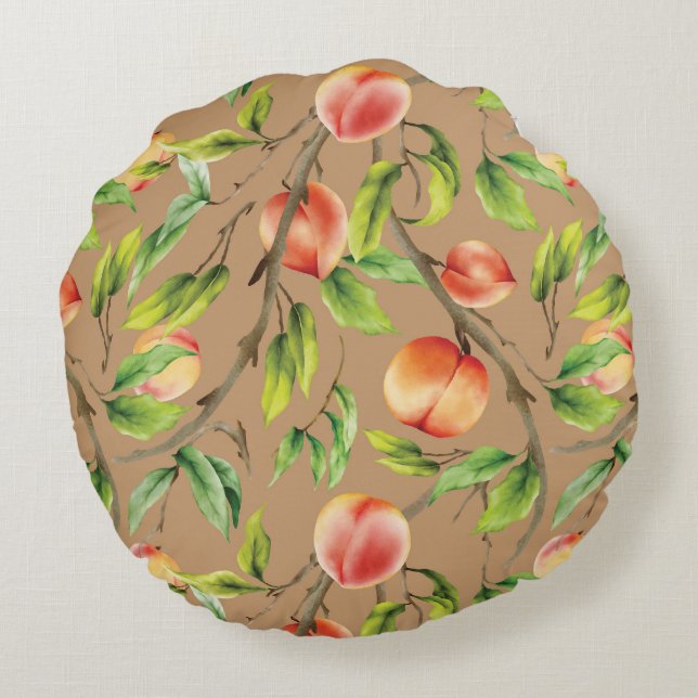 Peaches on the tree round pillow (Back)