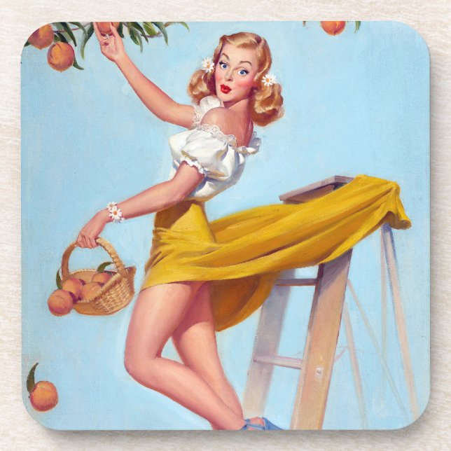 Peaches Pin Up Coaster (Front)