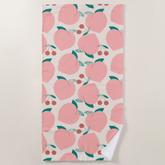 Peaches & Red Cherries Fun Fruit Pattern Beach Towel