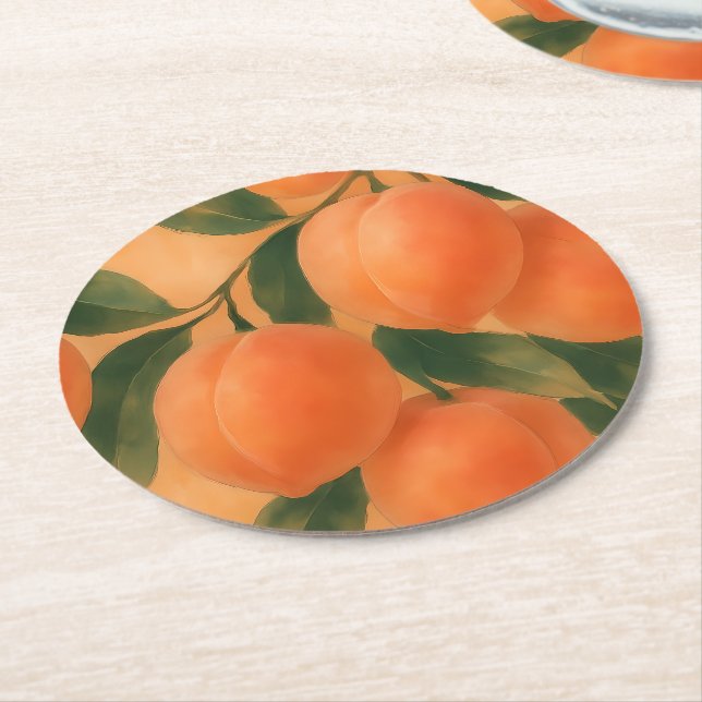 Peaches Round Paper Coaster (Angled)
