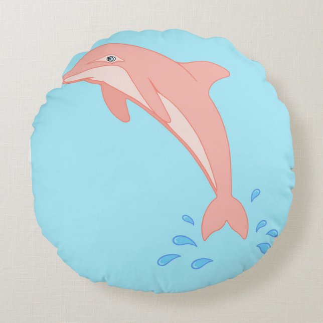 Peaches the Pink Dolphin Round Pillow (Front)