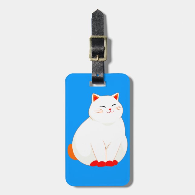 Peaches, the Smiling Cat Luggage Tag (Front Vertical)