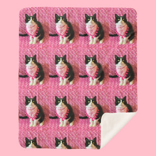 Peaches the Tuxedo Cat Medium Sherpa Blanket