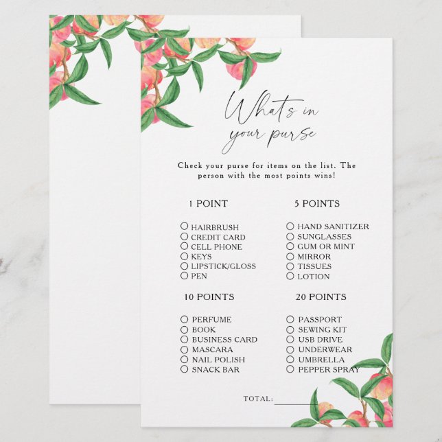 Peaches - What's in your purse game (Front/Back)