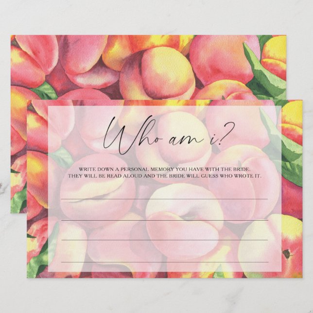 Peaches - Who am I bridal shower game Stationery (Front/Back)