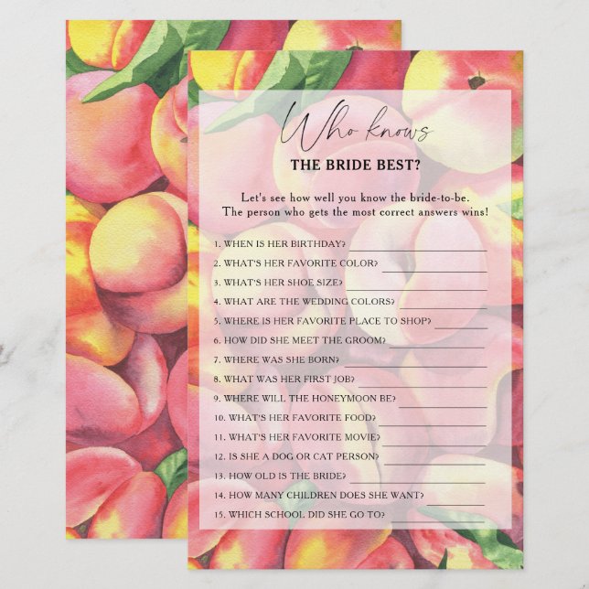 Peaches - Who knows the bride best game (Front/Back)
