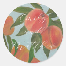 Peaches with Pale Blue Bride & Groom Sticker
