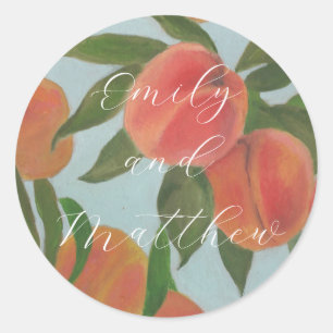 Peaches with Pale Blue Bride & Groom Sticker