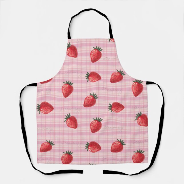 Peachify Strawberry Gingham Apron (Front)