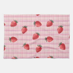 Peachify Strawberry Gingham Kitchen Towel
