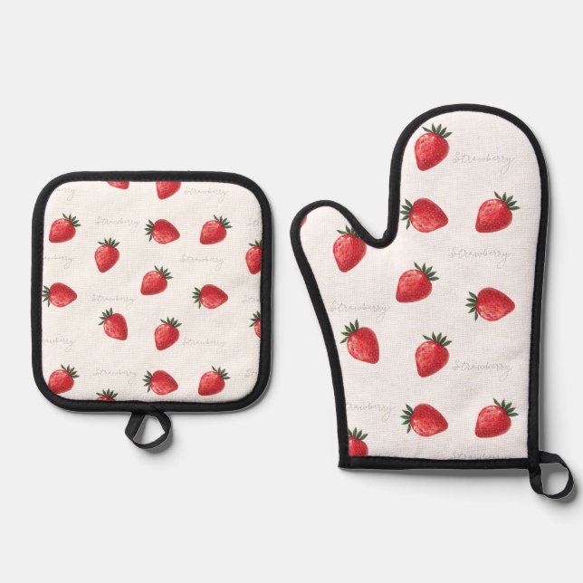 Peachify Strawberry Oven Mitt & Pot Holder Set (Front)