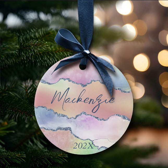 Peachy Agate | Pretty Soft Pastel Ombre Monogram Ceramic Ornament (Creator Uploaded)