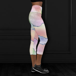 Peachy Agate   Pretty Soft Pastel Watercolor Ombre Capri Leggings