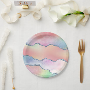 Peachy Agate Pretty Soft Pastel Watercolor Ombre Paper Plate