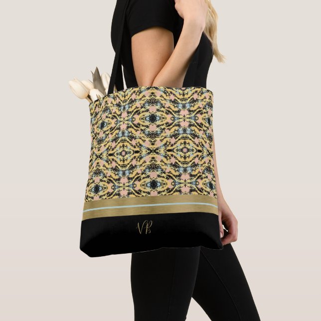 Peachy and Black Colour Splash Tote Bag (Close Up)