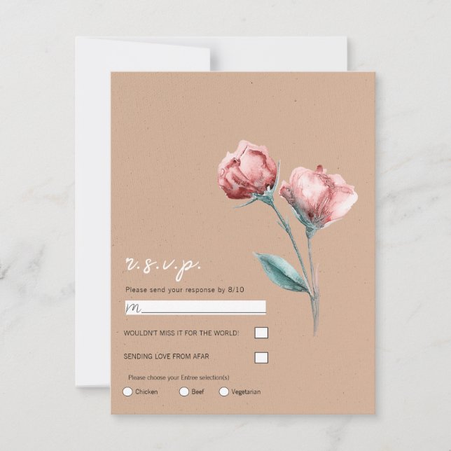 Peachy Beige Watercolor Floral Wedding RSVP  Invitation (Front)